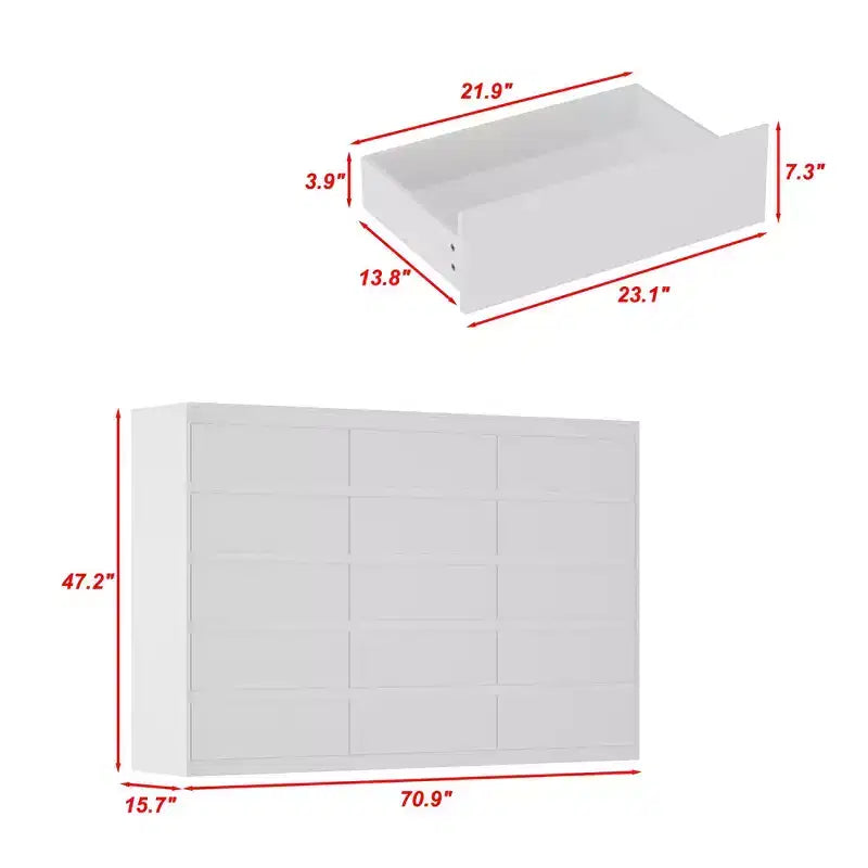 Famapy White Multifunctional Dresser 15 Drawer Storage Space Horizontal Dresser