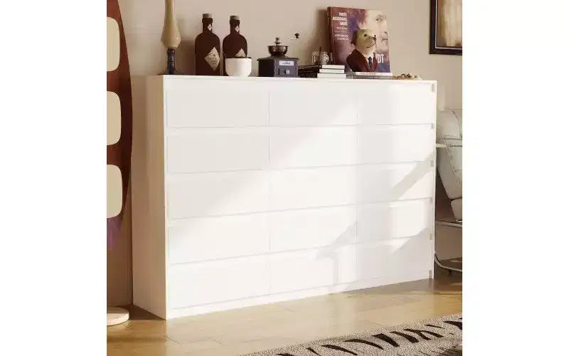 Famapy White Multifunctional Dresser 15 Drawer Storage Space Horizontal Dresser
