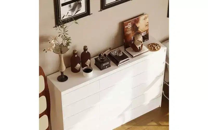 Famapy White Multifunctional Dresser 15 Drawer Storage Space Horizontal Dresser