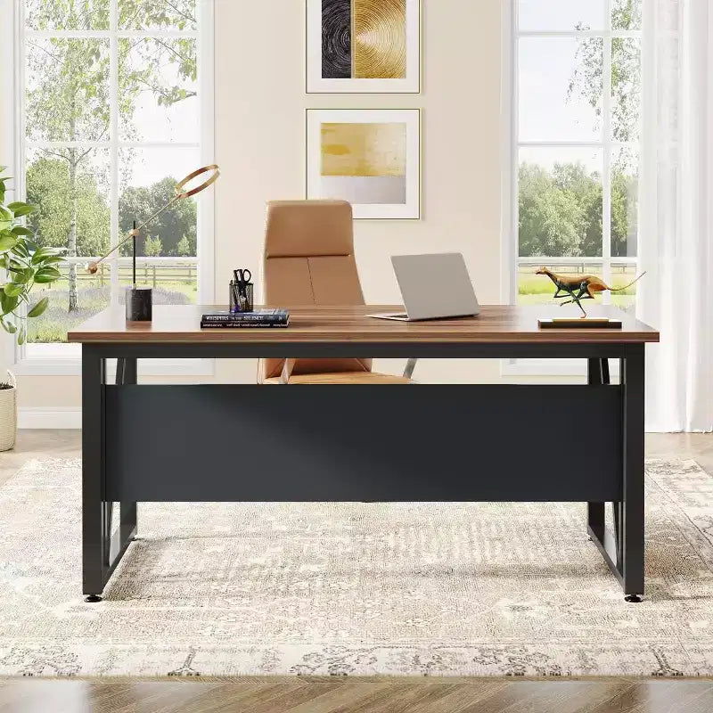 Lantine L Shaped Executive Computer Desk with Lateral File Cabinet