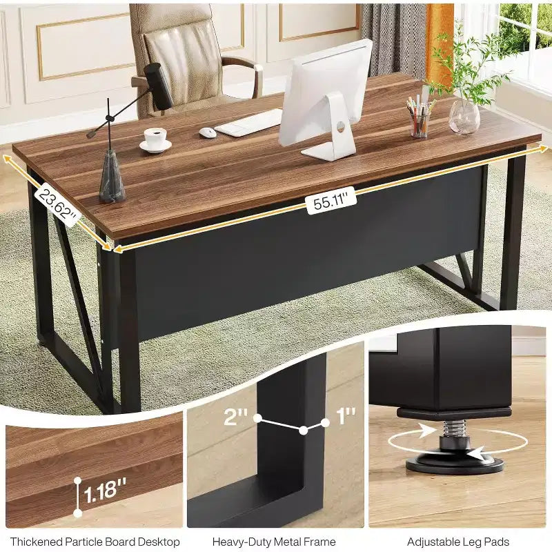 Lantine L Shaped Executive Computer Desk with Lateral File Cabinet