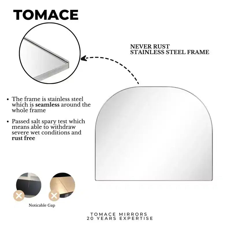 TEHOME Large Arched Metal Framed Wall Mounted Bathroom Vanity Mirror