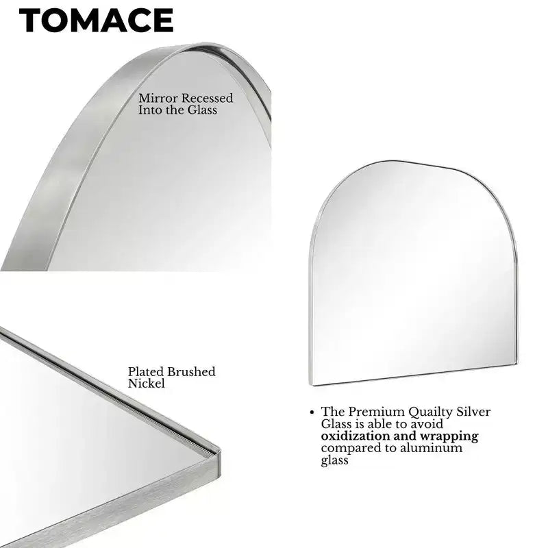 TEHOME Large Arched Metal Framed Wall Mounted Bathroom Vanity Mirror