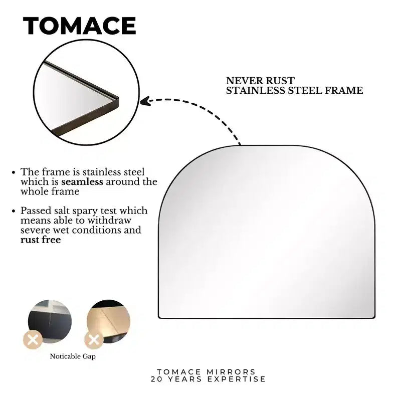 TEHOME Large Arched Metal Framed Wall Mounted Bathroom Vanity Mirror