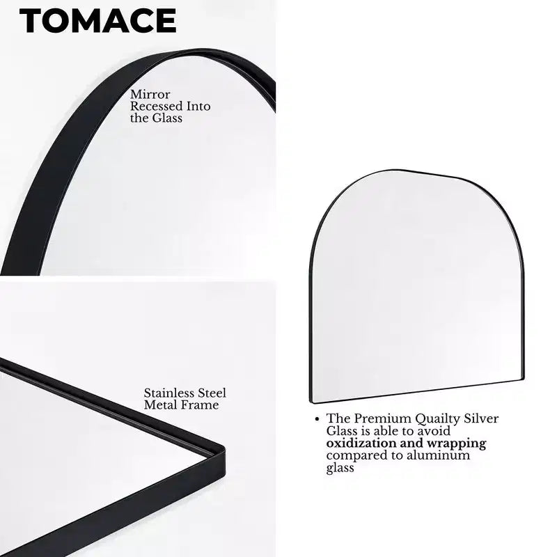 TEHOME Large Arched Metal Framed Wall Mounted Bathroom Vanity Mirror