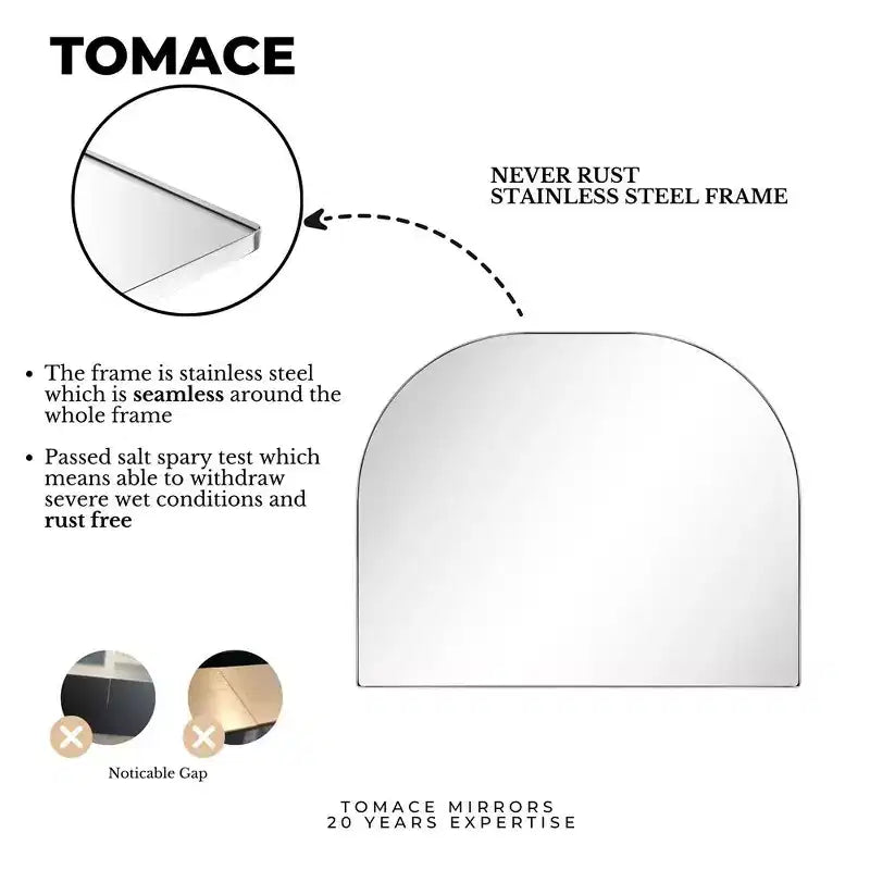 TEHOME Large Arched Metal Framed Wall Mounted Bathroom Vanity Mirror