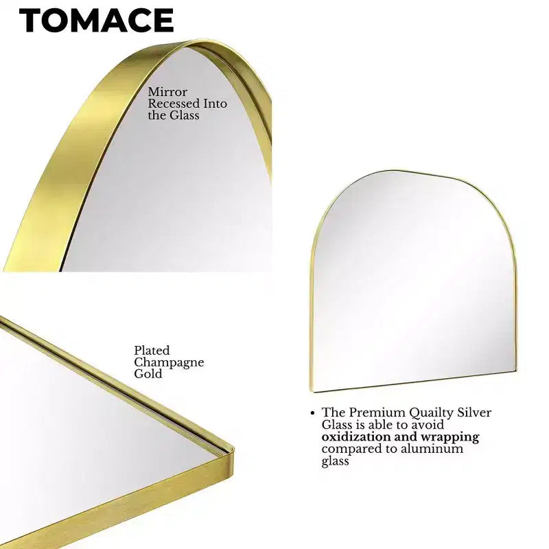 TEHOME Large Arched Metal Framed Wall Mounted Bathroom Vanity Mirror
