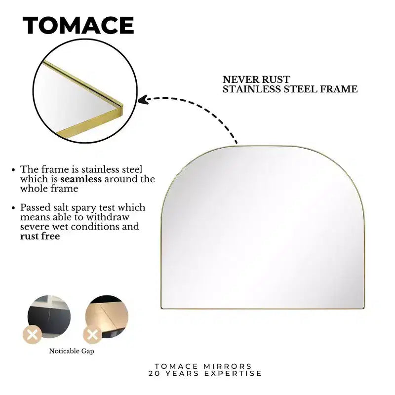 TEHOME Large Arched Metal Framed Wall Mounted Bathroom Vanity Mirror