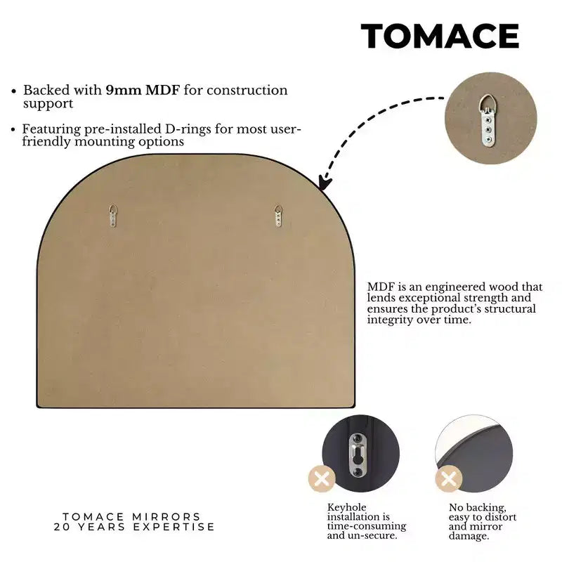 TEHOME Large Arched Metal Framed Wall Mounted Bathroom Vanity Mirror