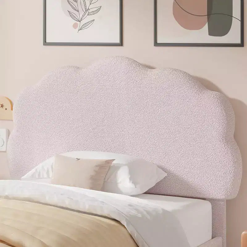 VECELO Wooden Cloud-Shaped Kids Bed Frame Upholstered Platform Bed with Adjustable Headboard, No Box Spring Needed