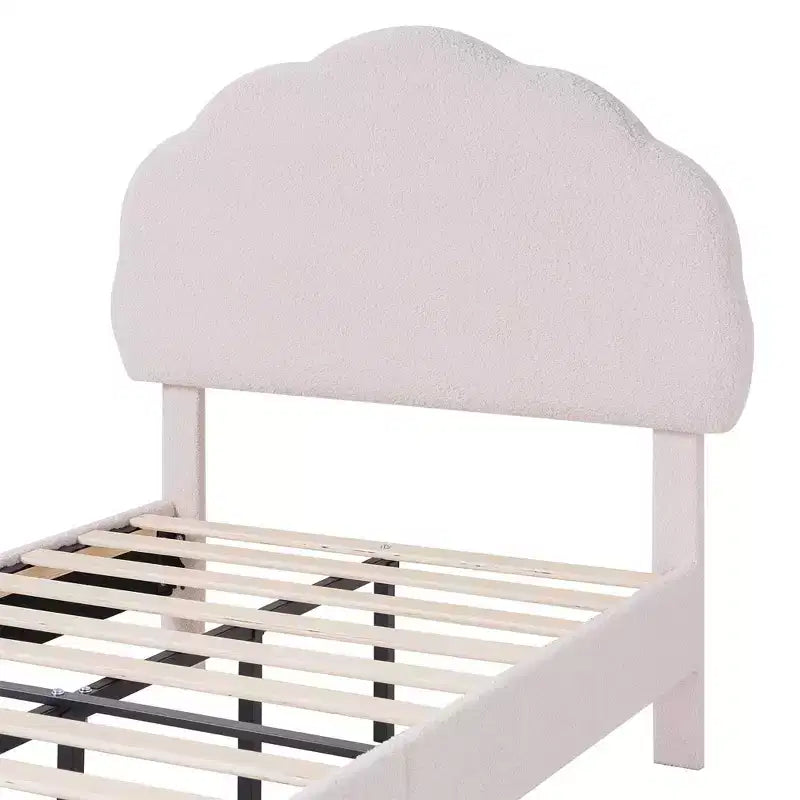 VECELO Wooden Cloud-Shaped Kids Bed Frame Upholstered Platform Bed with Adjustable Headboard, No Box Spring Needed
