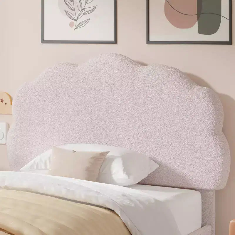 VECELO Wooden Cloud-Shaped Kids Bed Frame Upholstered Platform Bed with Adjustable Headboard, No Box Spring Needed