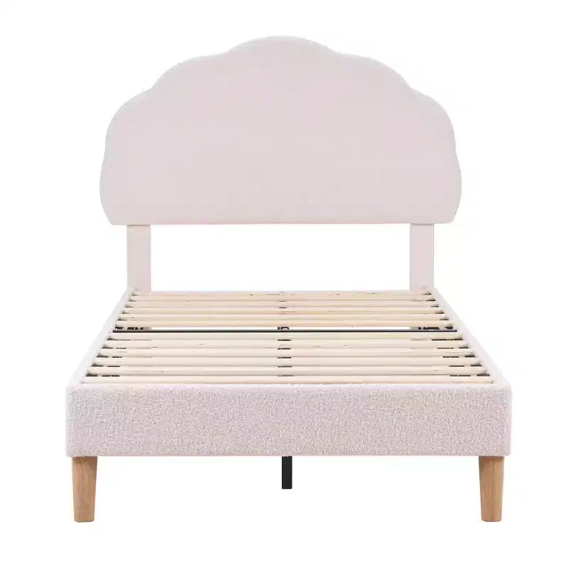 VECELO Wooden Cloud-Shaped Kids Bed Frame Upholstered Platform Bed with Adjustable Headboard, No Box Spring Needed