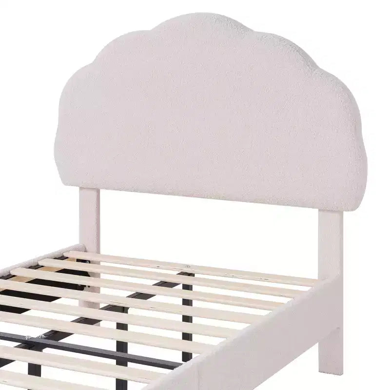 VECELO Wooden Cloud-Shaped Kids Bed Frame Upholstered Platform Bed with Adjustable Headboard, No Box Spring Needed