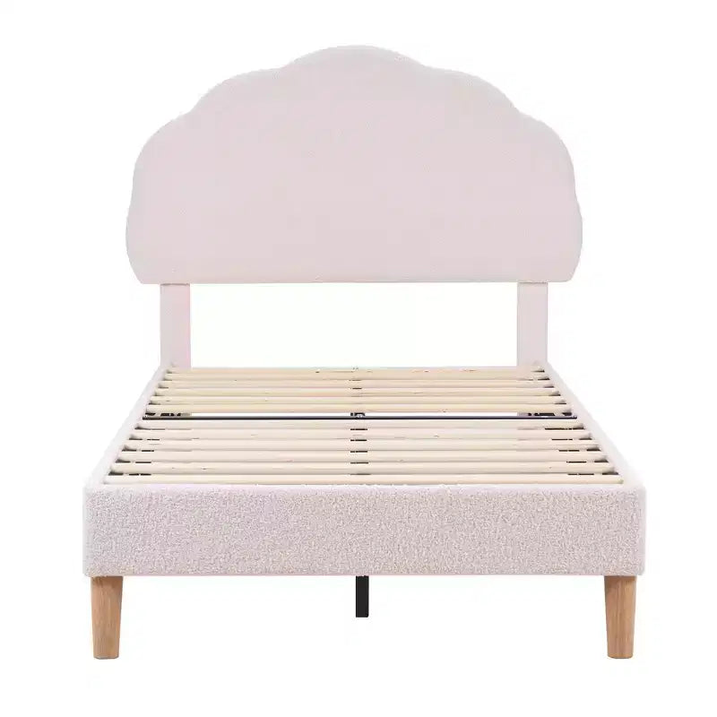 VECELO Wooden Cloud-Shaped Kids Bed Frame Upholstered Platform Bed with Adjustable Headboard, No Box Spring Needed