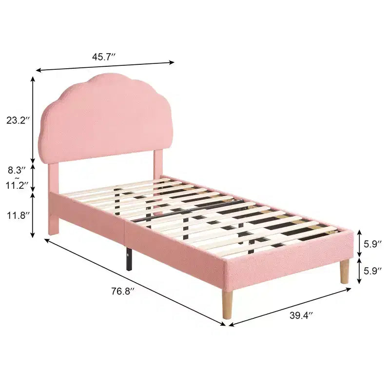 VECELO Wooden Cloud-Shaped Kids Bed Frame Upholstered Platform Bed with Adjustable Headboard, No Box Spring Needed