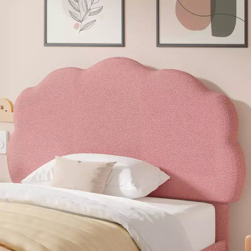 VECELO Wooden Cloud-Shaped Kids Bed Frame Upholstered Platform Bed with Adjustable Headboard, No Box Spring Needed