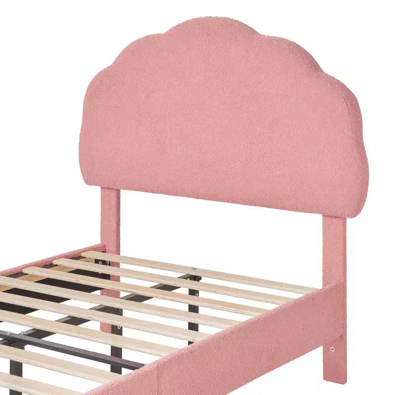 VECELO Wooden Cloud-Shaped Kids Bed Frame Upholstered Platform Bed with Adjustable Headboard, No Box Spring Needed