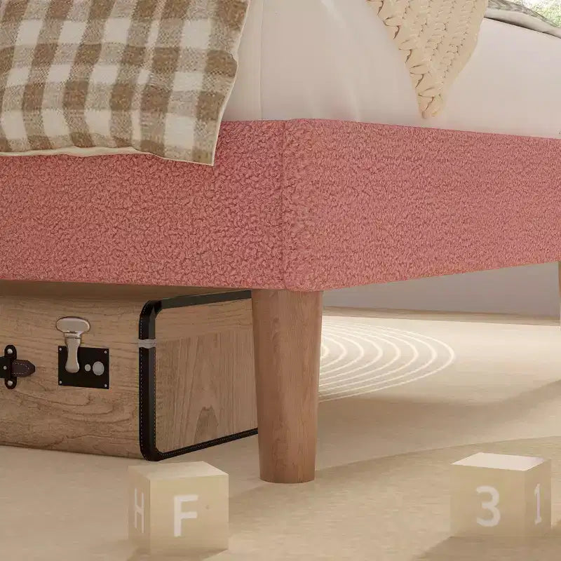 VECELO Wooden Cloud-Shaped Kids Bed Frame Upholstered Platform Bed with Adjustable Headboard, No Box Spring Needed