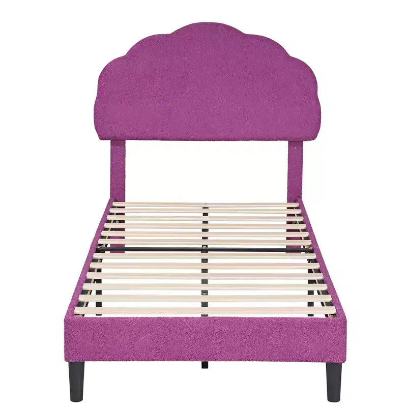 VECELO Wooden Cloud-Shaped Kids Bed Frame Upholstered Platform Bed with Adjustable Headboard, No Box Spring Needed