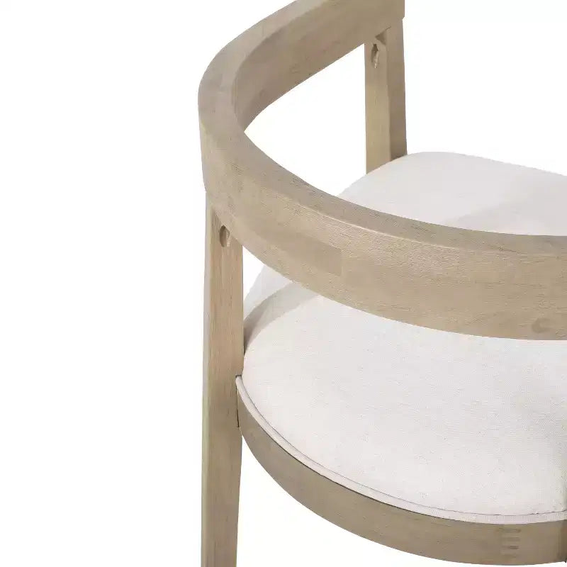 Set of 2 Retro Dining Chairs Arm Chairs with Rubber Wood Legs, Natural+Beige 4S - HABITRIO
