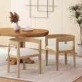 Set of 2 Retro Dining Chairs Arm Chairs with Rubber Wood Legs, Natural+Beige 4S - HABITRIO