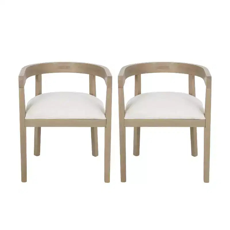 Set of 2 Retro Dining Chairs Arm Chairs with Rubber Wood Legs, Natural+Beige 4S - HABITRIO