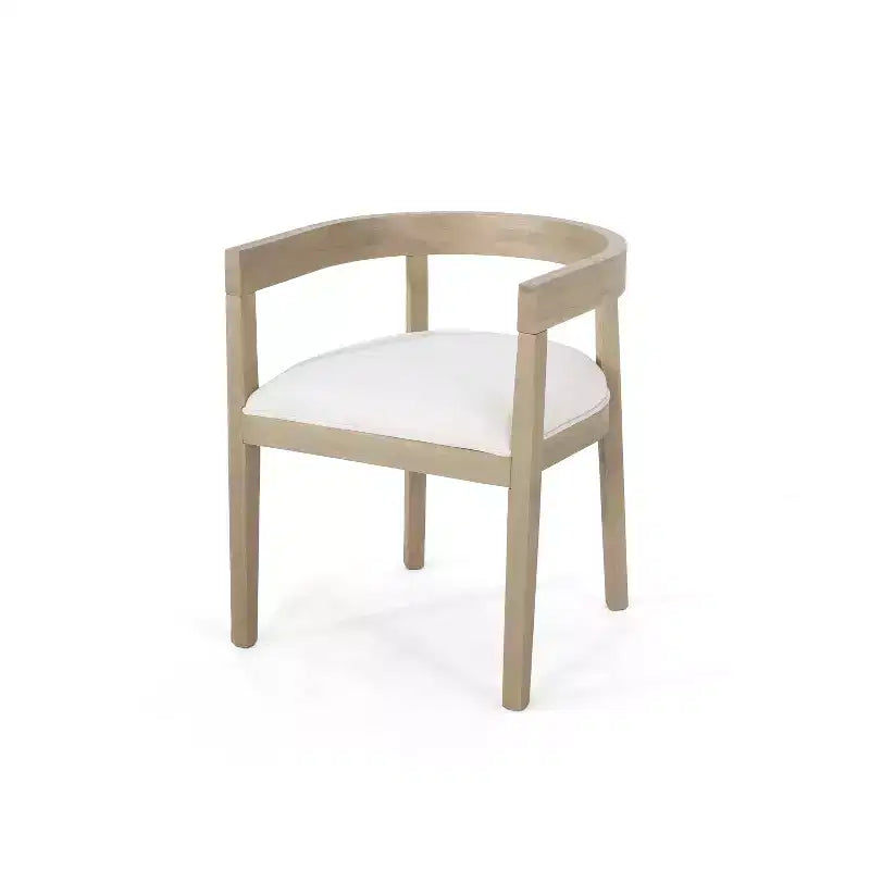 Set of 2 Retro Dining Chairs Arm Chairs with Rubber Wood Legs, Natural+Beige 4S - HABITRIO
