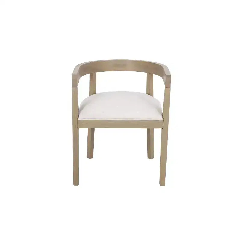 Set of 2 Retro Dining Chairs Arm Chairs with Rubber Wood Legs, Natural+Beige 4S - HABITRIO