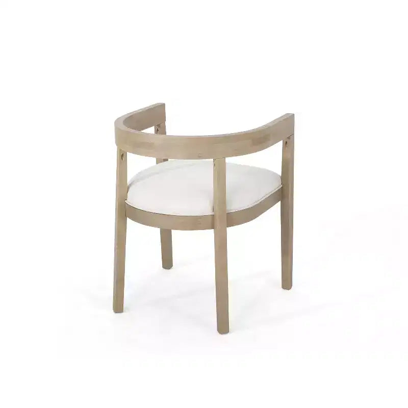 Set of 2 Retro Dining Chairs Arm Chairs with Rubber Wood Legs, Natural+Beige 4S - HABITRIO