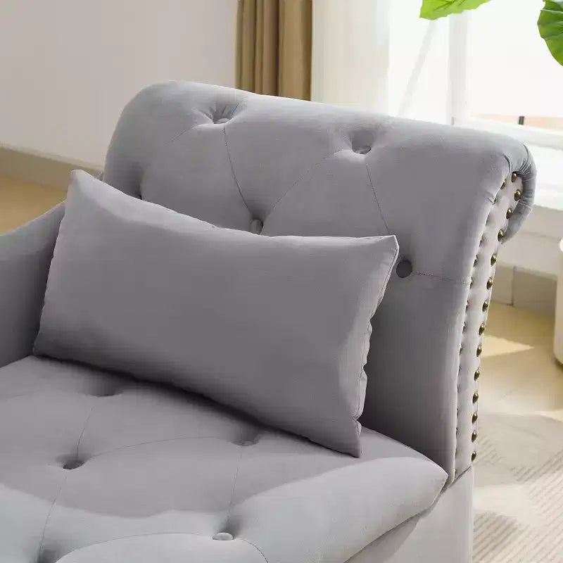 HYLEORY Storage Chaise Lounge, Modern Button Tufted Velvet Upholstered Leisure Accent Chair with Solid Wood Legs & Lumbar Pillow (right Armrest)
