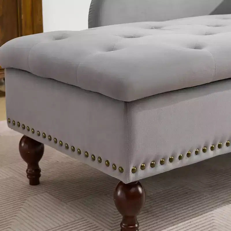 HYLEORY Storage Chaise Lounge, Modern Button Tufted Velvet Upholstered Leisure Accent Chair with Solid Wood Legs & Lumbar Pillow (right Armrest)