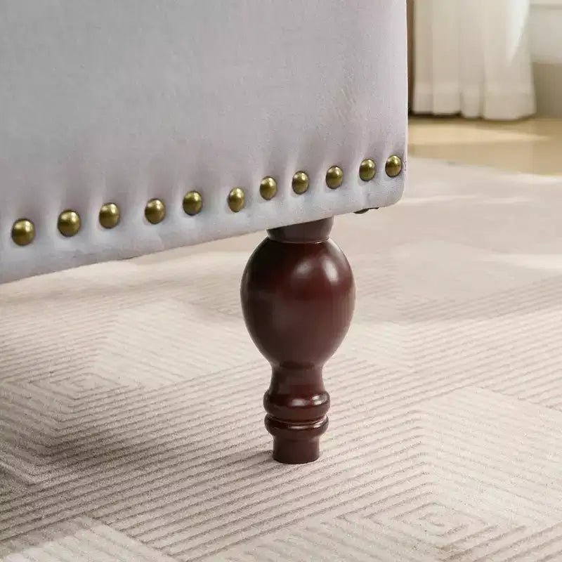 HYLEORY Storage Chaise Lounge, Modern Button Tufted Velvet Upholstered Leisure Accent Chair with Solid Wood Legs & Lumbar Pillow (right Armrest)