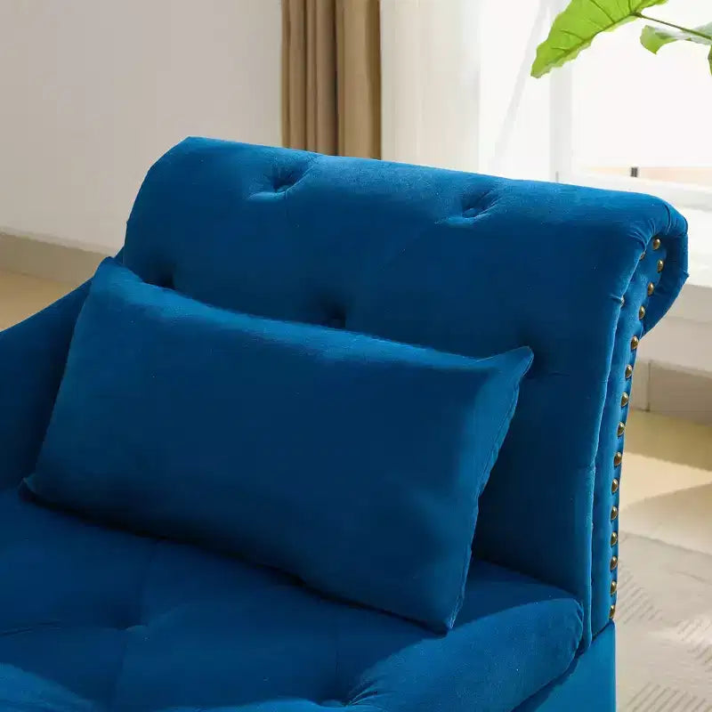 HYLEORY Storage Chaise Lounge, Modern Button Tufted Velvet Upholstered Leisure Accent Chair with Solid Wood Legs & Lumbar Pillow (right Armrest)