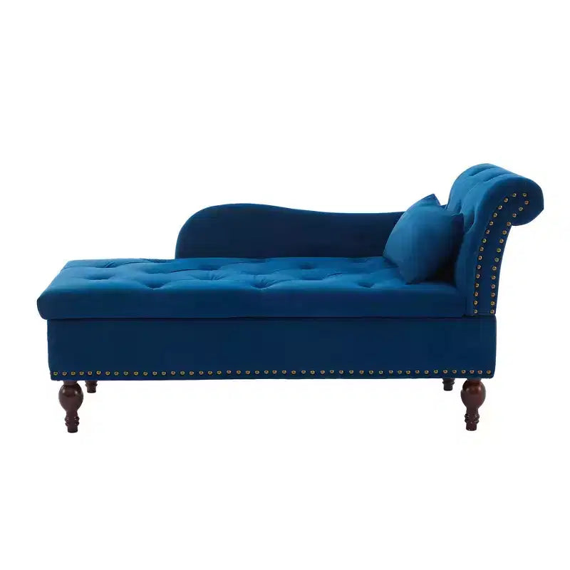 HYLEORY Storage Chaise Lounge, Modern Button Tufted Velvet Upholstered Leisure Accent Chair with Solid Wood Legs & Lumbar Pillow (right Armrest)