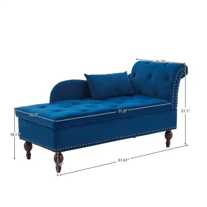 HYLEORY Storage Chaise Lounge, Modern Button Tufted Velvet Upholstered Leisure Accent Chair with Solid Wood Legs & Lumbar Pillow (right Armrest)