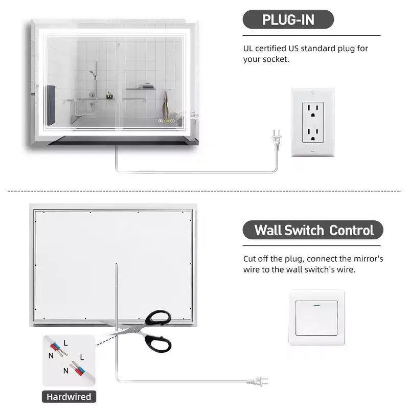 HBEZON Vanity Mirror with Lights, LED Wall Mount Bathroom Mirror, 3-Color Mode, Front/Backlit Lights, Dimmable, Anti-Fog, Rectangle, Aluminum, Silver