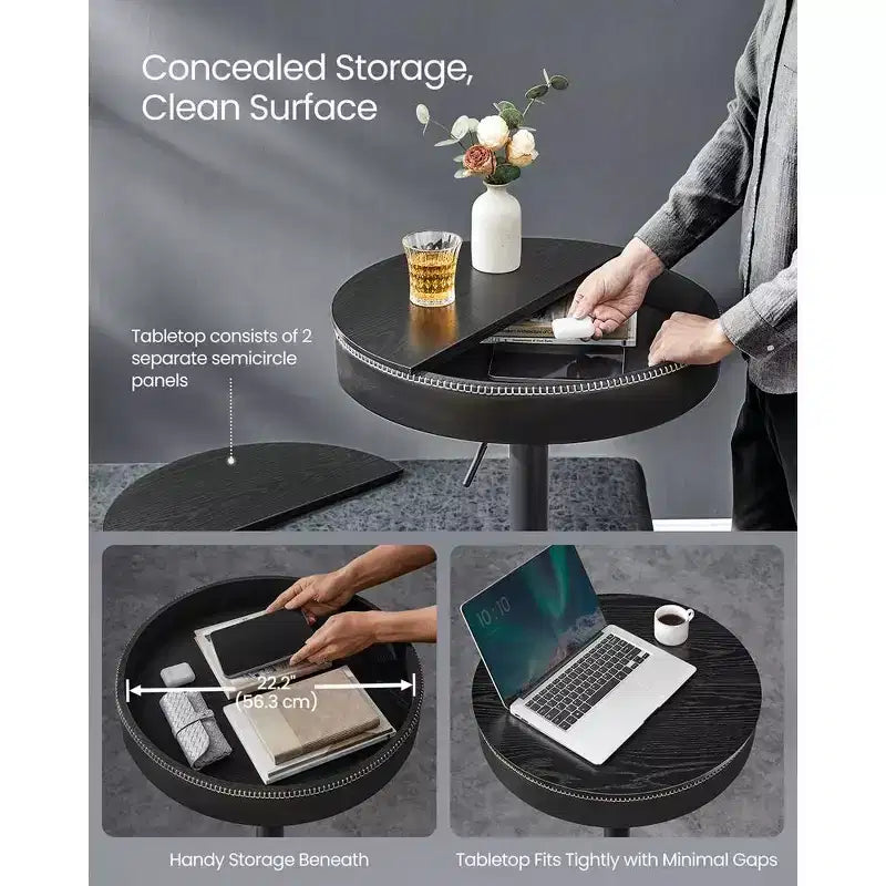 VASAGLE EKHO Collection - Height Adjustable Round Bar Table with Storage