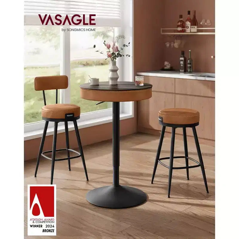 VASAGLE EKHO Collection - Height Adjustable Round Bar Table with Storage