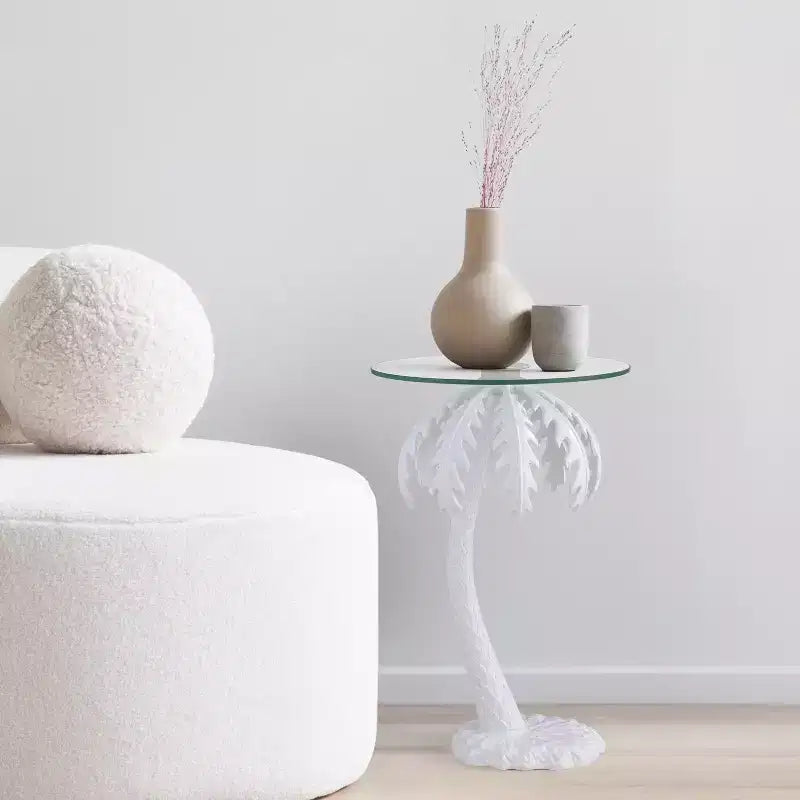 JONATHAN Y Vince Mid-Century Vintage Glass Top Metal Palm Tree End Table