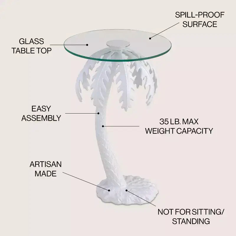 JONATHAN Y Vince Mid-Century Vintage Glass Top Metal Palm Tree End Table