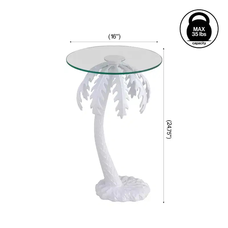 JONATHAN Y Vince Mid-Century Vintage Glass Top Metal Palm Tree End Table