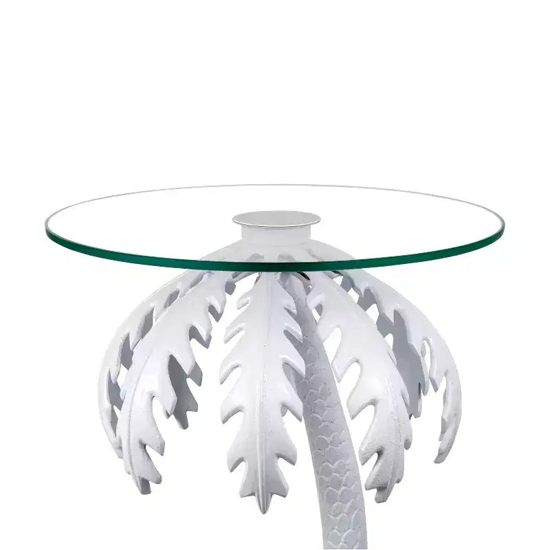 JONATHAN Y Vince Mid-Century Vintage Glass Top Metal Palm Tree End Table