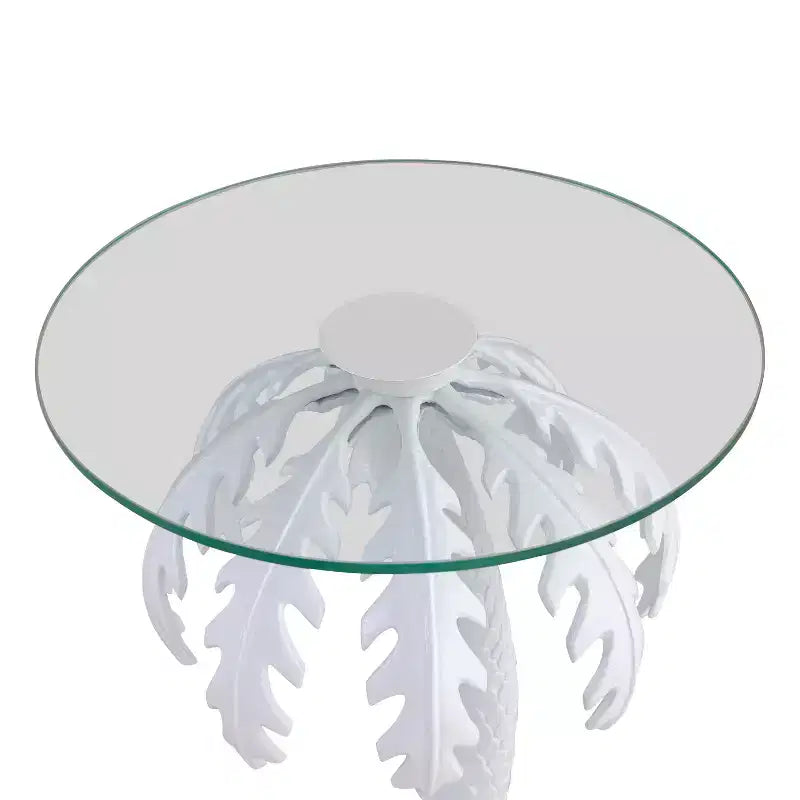 JONATHAN Y Vince Mid-Century Vintage Glass Top Metal Palm Tree End Table