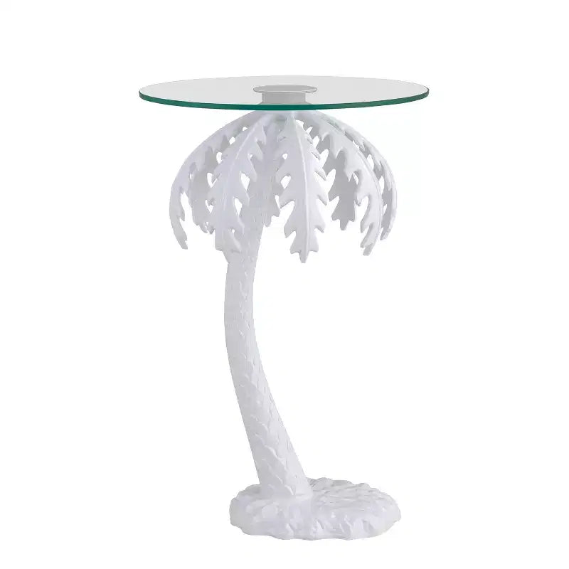 JONATHAN Y Vince Mid-Century Vintage Glass Top Metal Palm Tree End Table
