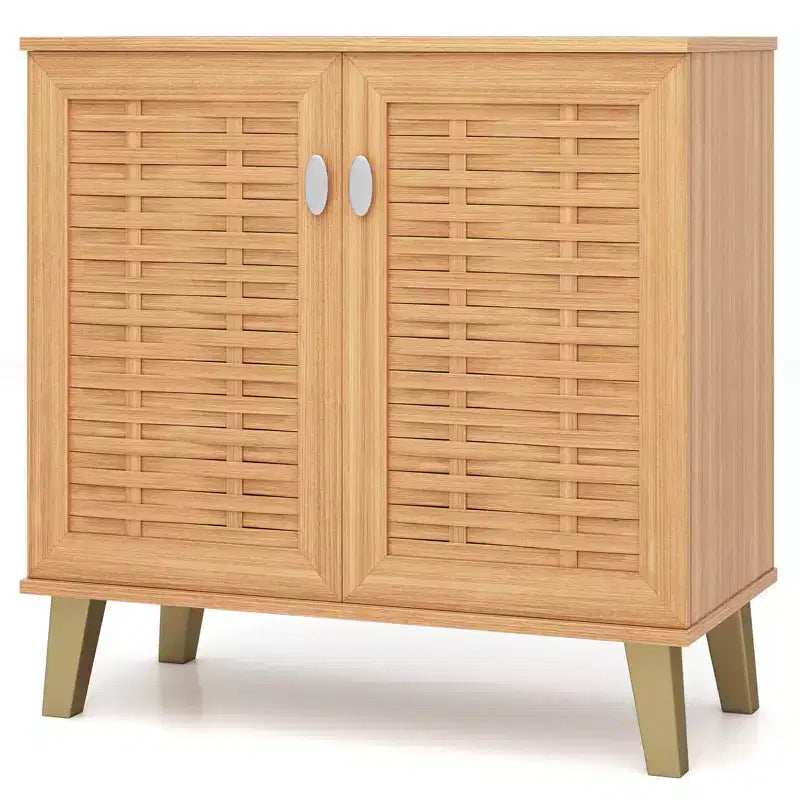Costway 2-Door Shoe Cabinet with Ventilated Woven Doors & 3 Removable Shelves for Entryway