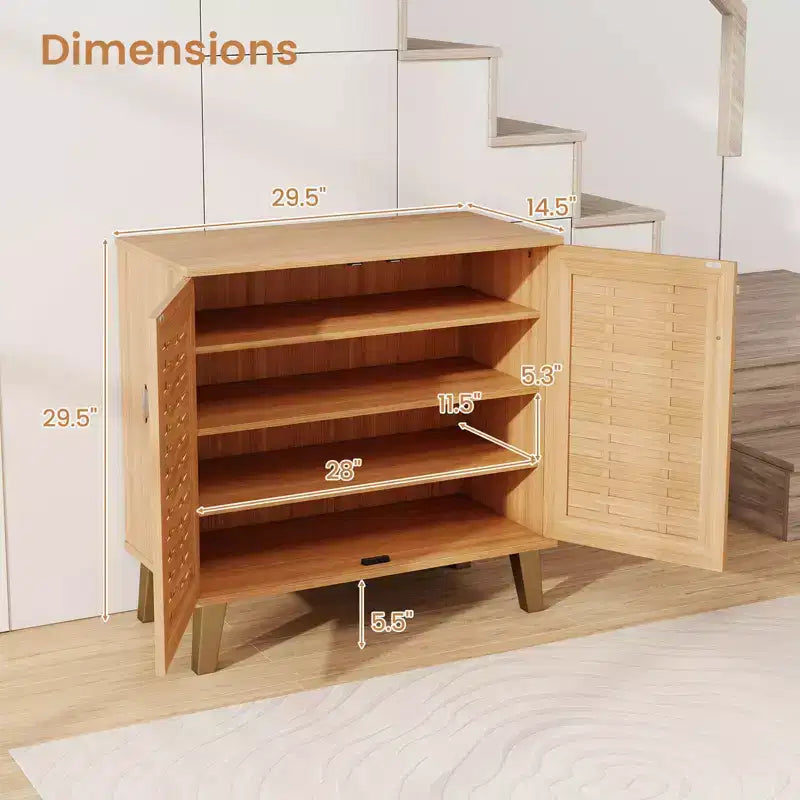 Costway 2-Door Shoe Cabinet with Ventilated Woven Doors & 3 Removable Shelves for Entryway