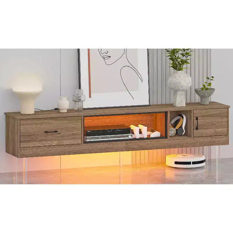 Bestier 80 TV Stand with Storage for TVs up to 85, LED High Glossy Entertainment Center with Drawer, TV Console Media Center with Open Shelves