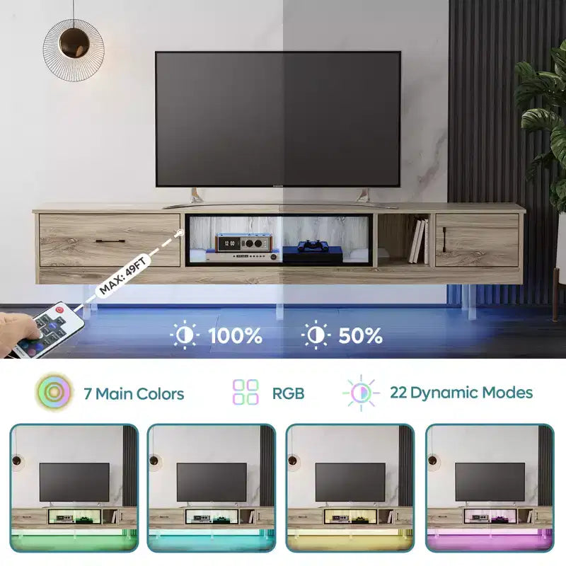 Bestier 80 TV Stand with Storage for TVs up to 85, LED High Glossy Entertainment Center with Drawer, TV Console Media Center with Open Shelves