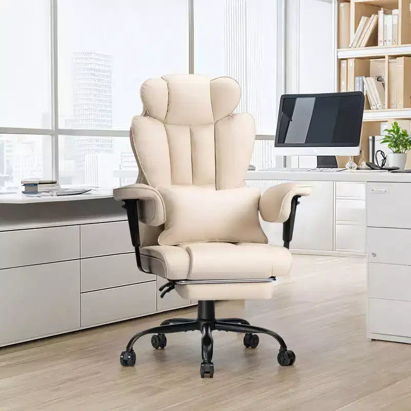 Hoffree Big & Tall Executive Leather Ergonomic Office Chair 450Lbs with 2-Point Massage Lumbar Support & Footrest